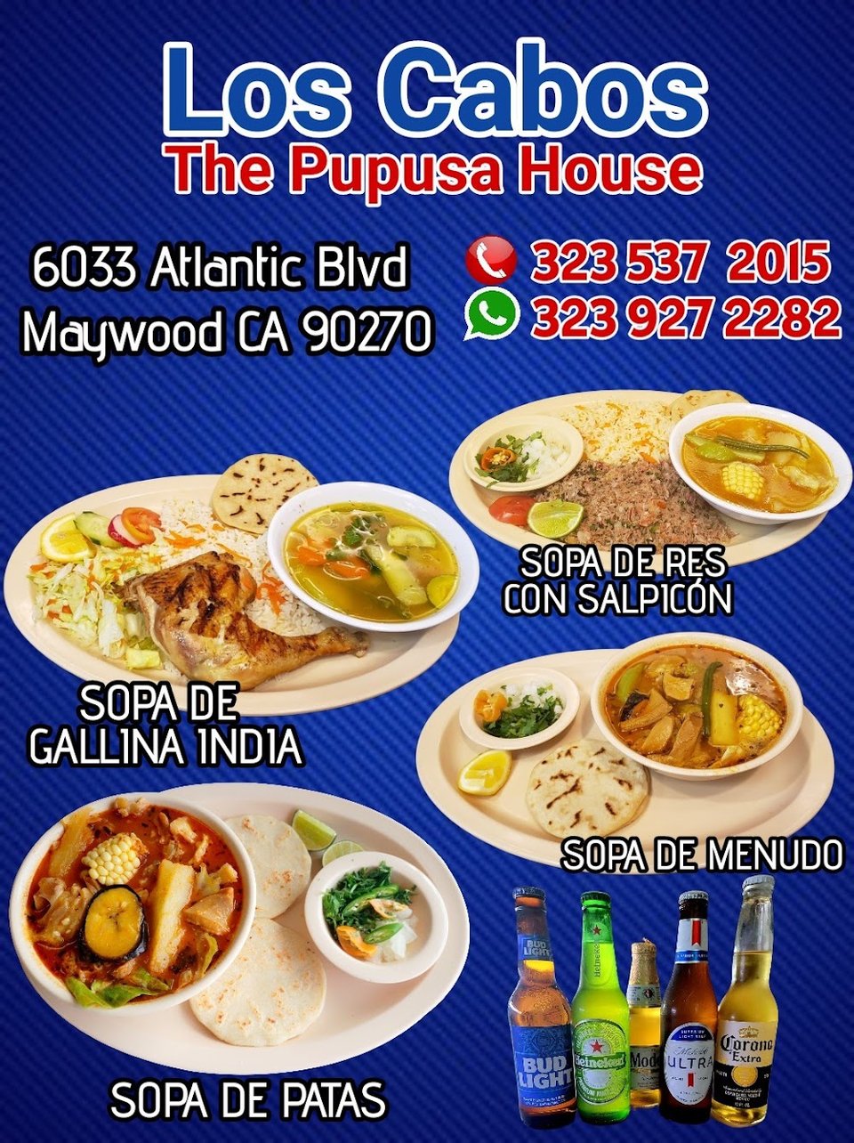 Menu page for Salvadoran soups and house dishes.