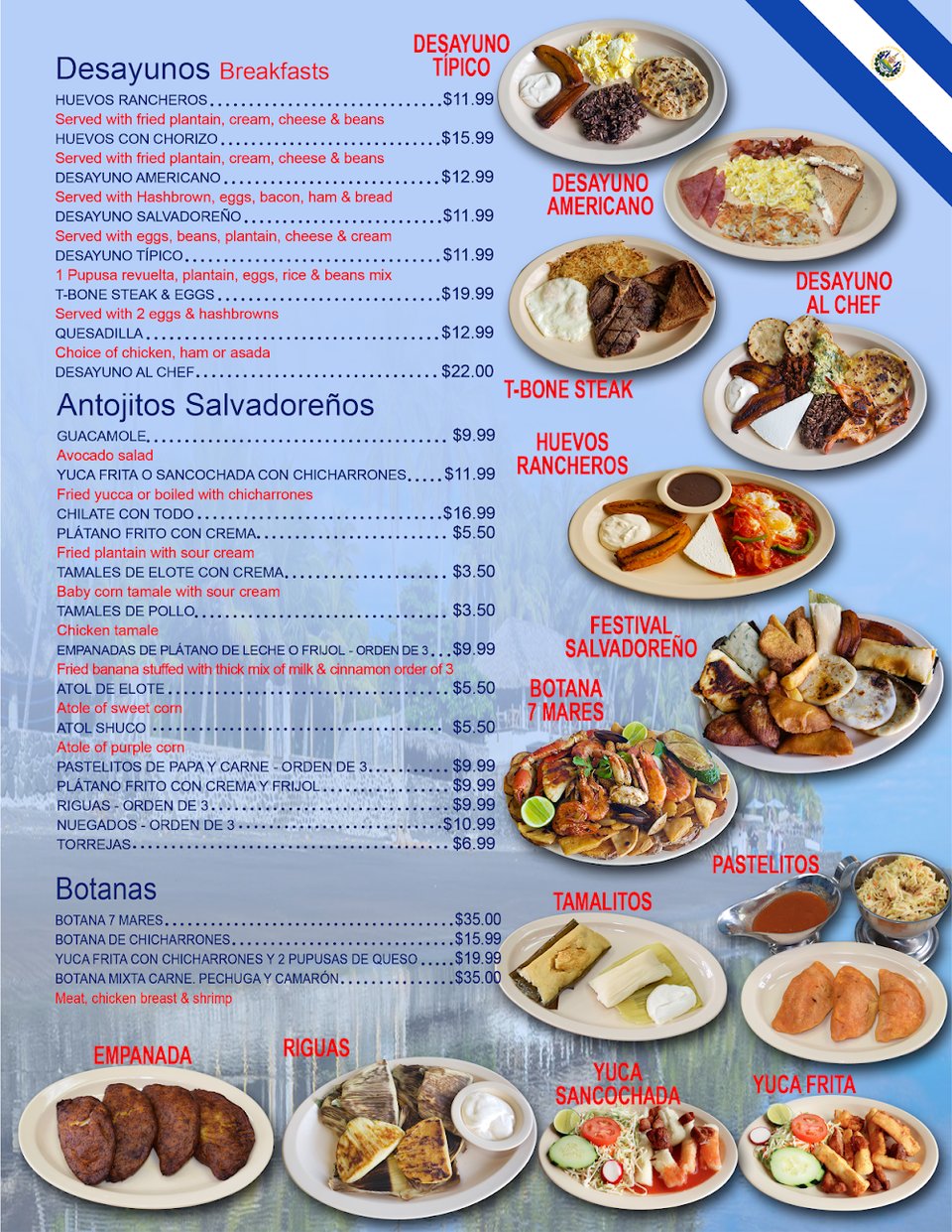 Food menu with sections for soups and specialties.